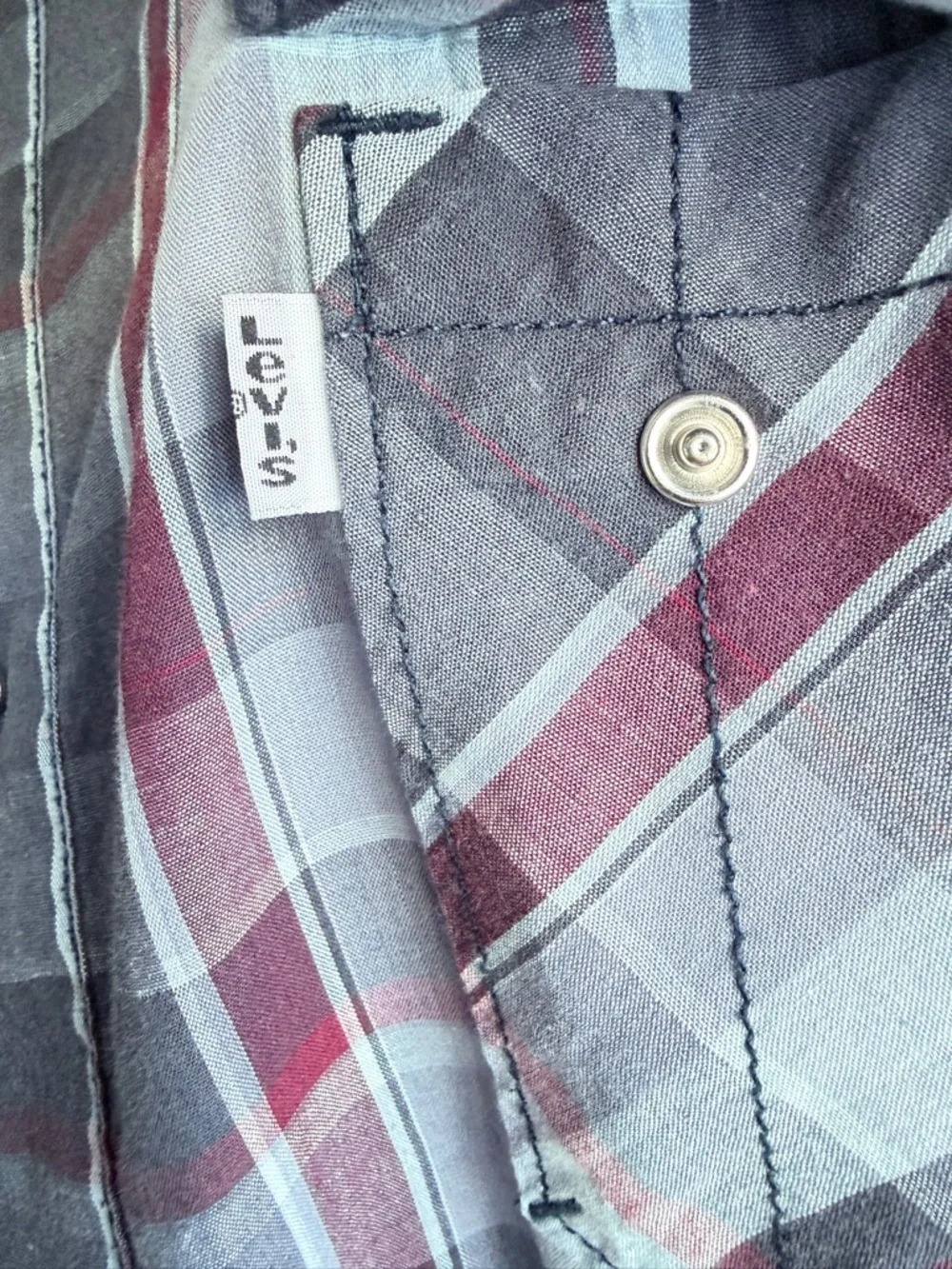 Levi’s Pearl Snap Western Shirt XXL – Gray & Wine Lightweight Long Sleeve